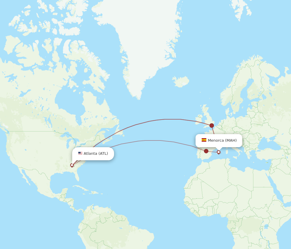 MAH-ATL flight routes