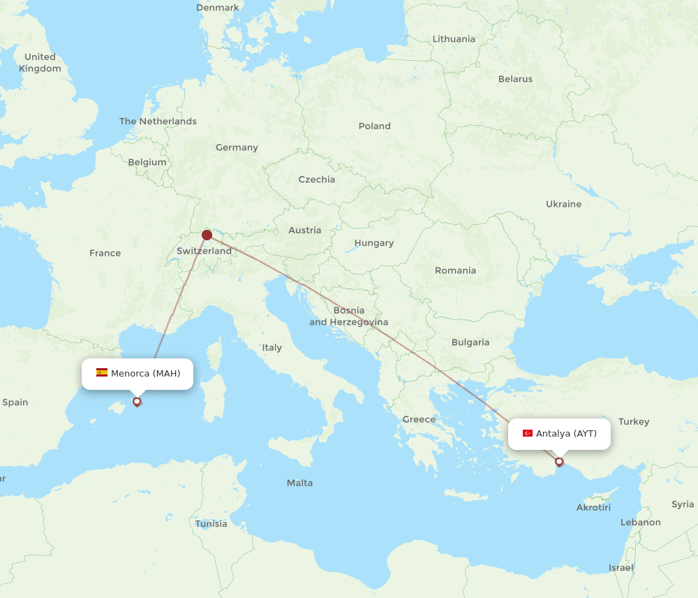 MAH to AYT flights and routes map