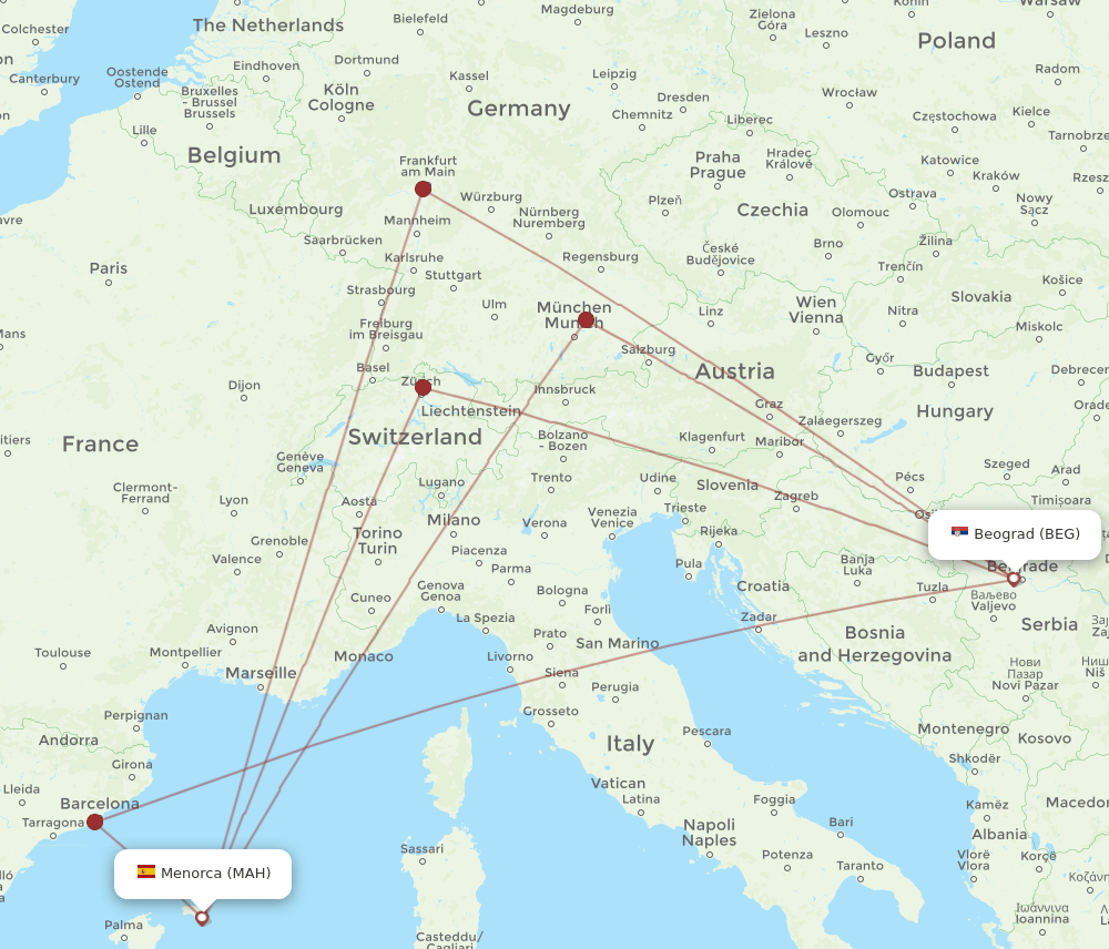 MAH-BEG flight routes