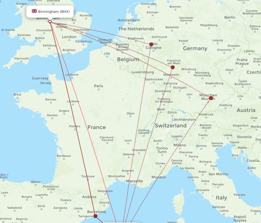 MAH to BHX flights and routes map