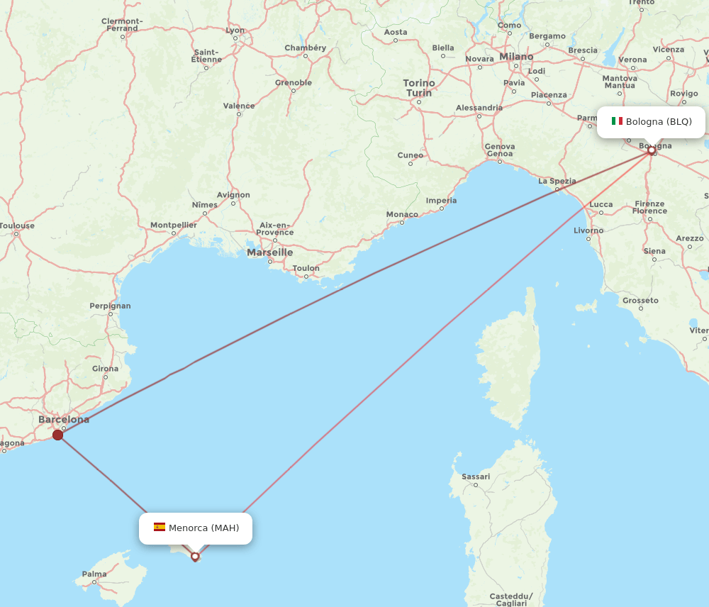 MAH to BLQ flights and routes map
