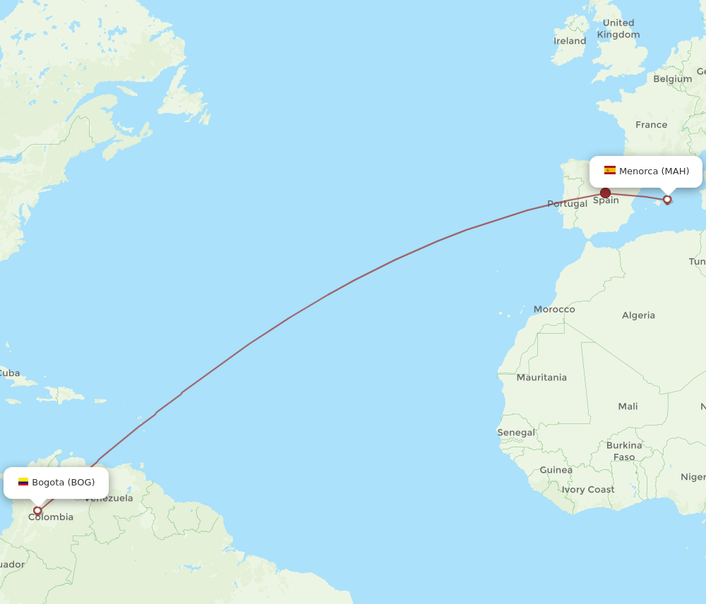 MAH-BOG flight routes