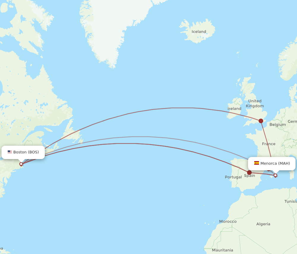 MAH-BOS flight routes