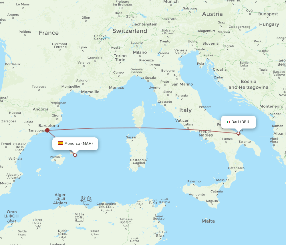 MAH-BRI flight routes