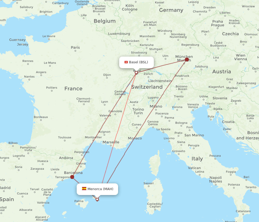 MAH-BSL flight routes