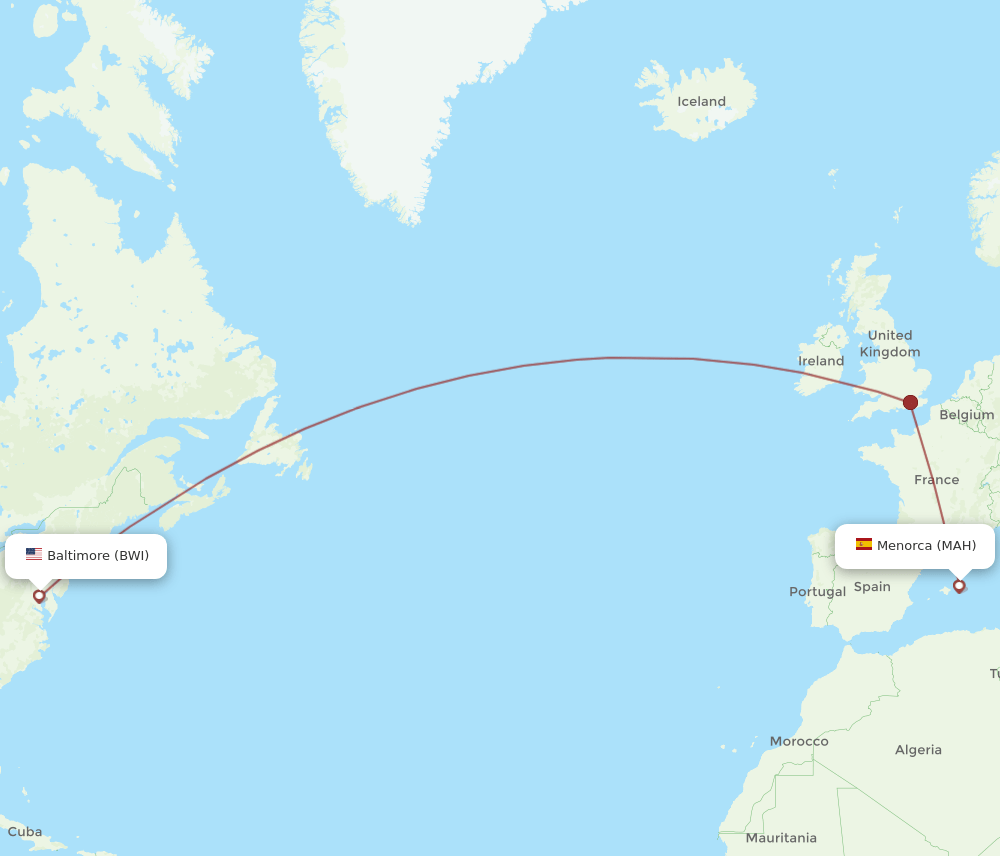 MAH to BWI flights and routes map