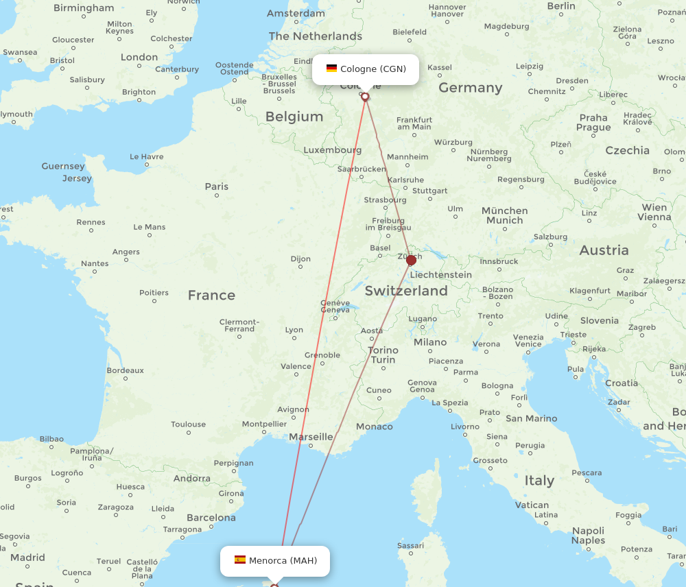 MAH to CGN flights and routes map