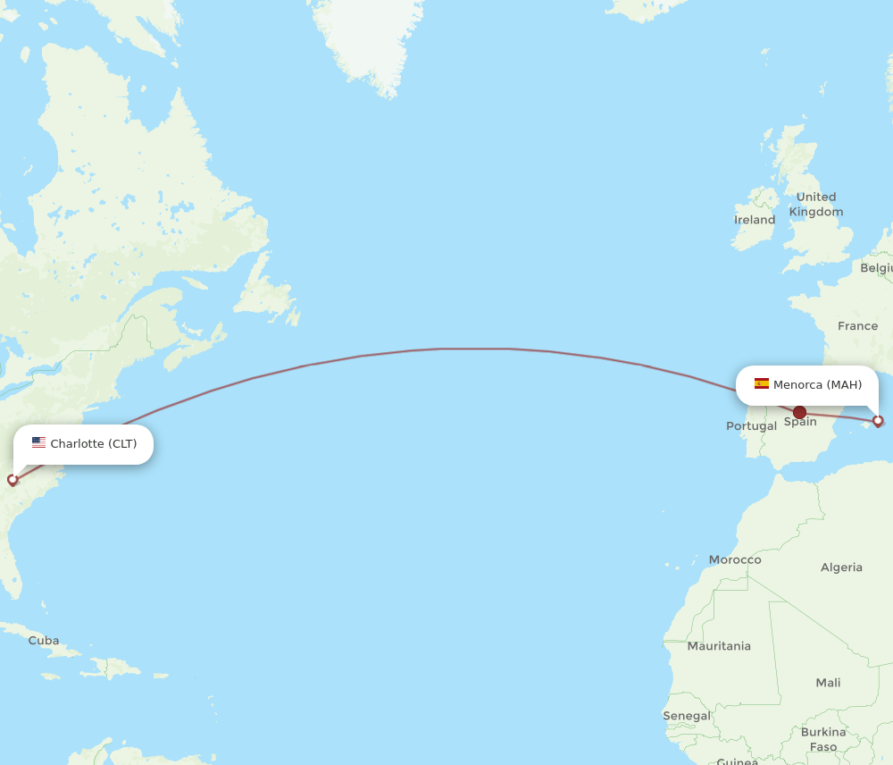 MAH-CLT flight routes
