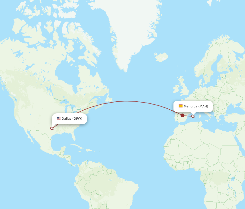 MAH-DFW flight routes