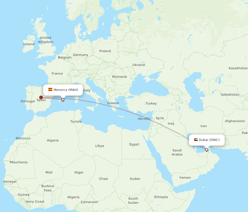 MAH-DWC flight routes