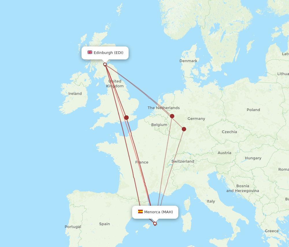 MAH to EDI flights and routes map