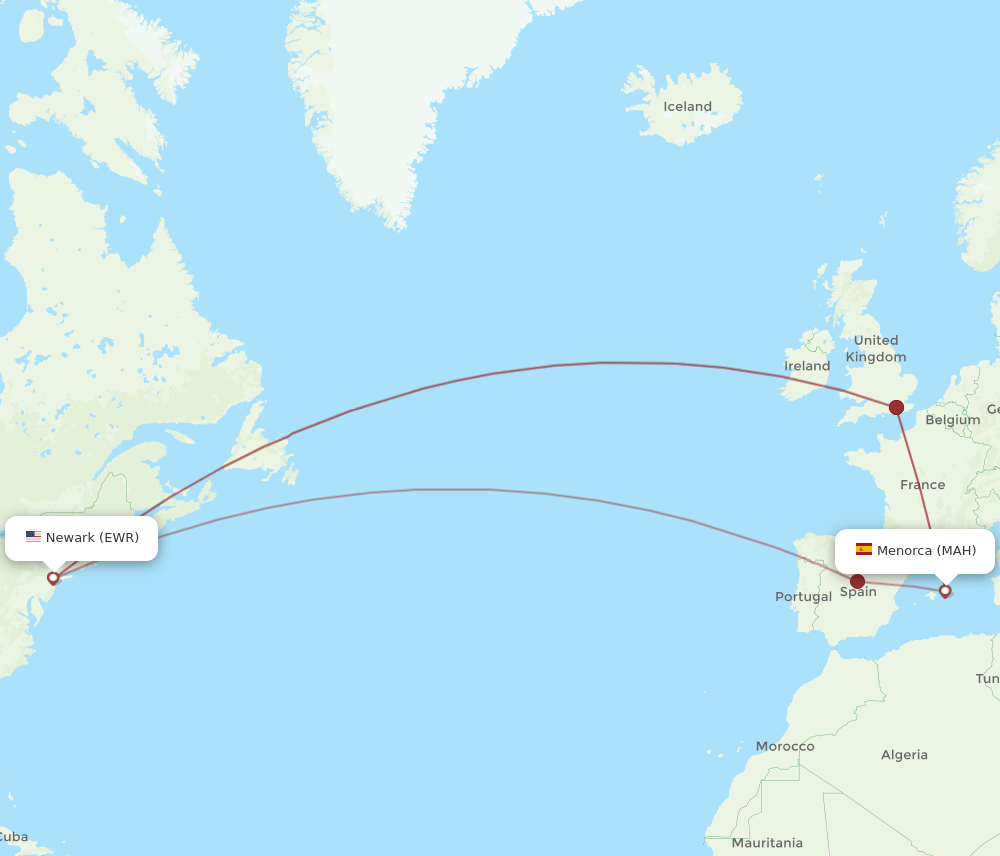MAH-EWR flight routes