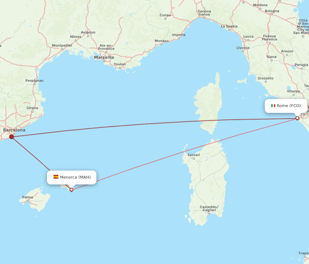 MAH-FCO flight routes