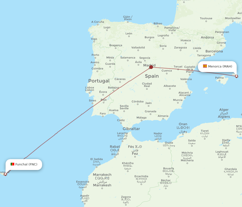 MAH to FNC flights and routes map