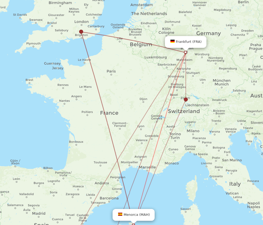 MAH to FRA flights and routes map