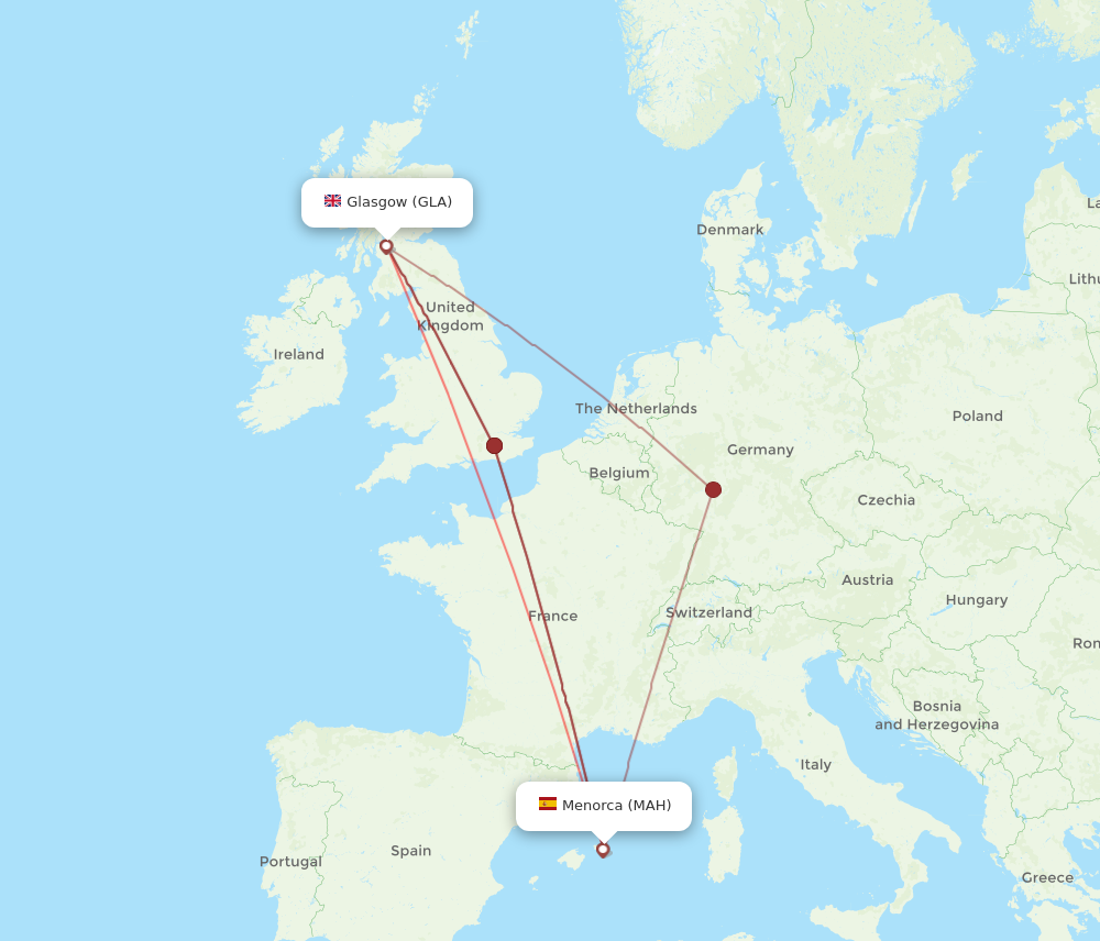 MAH to GLA flights and routes map