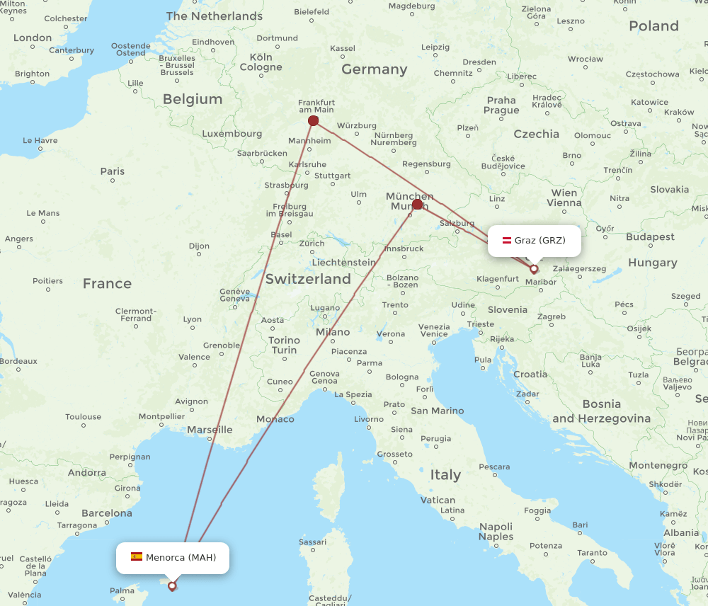 MAH to GRZ flights and routes map