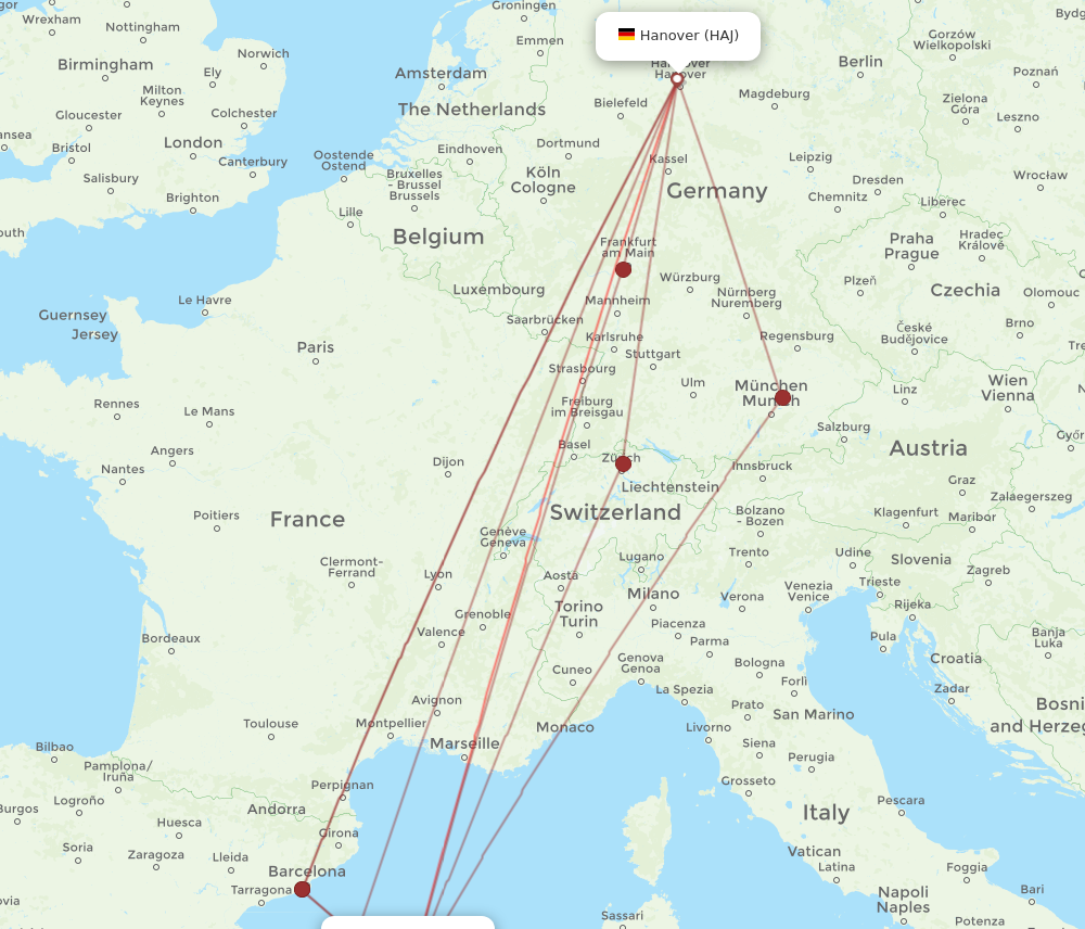 MAH to HAJ flights and routes map