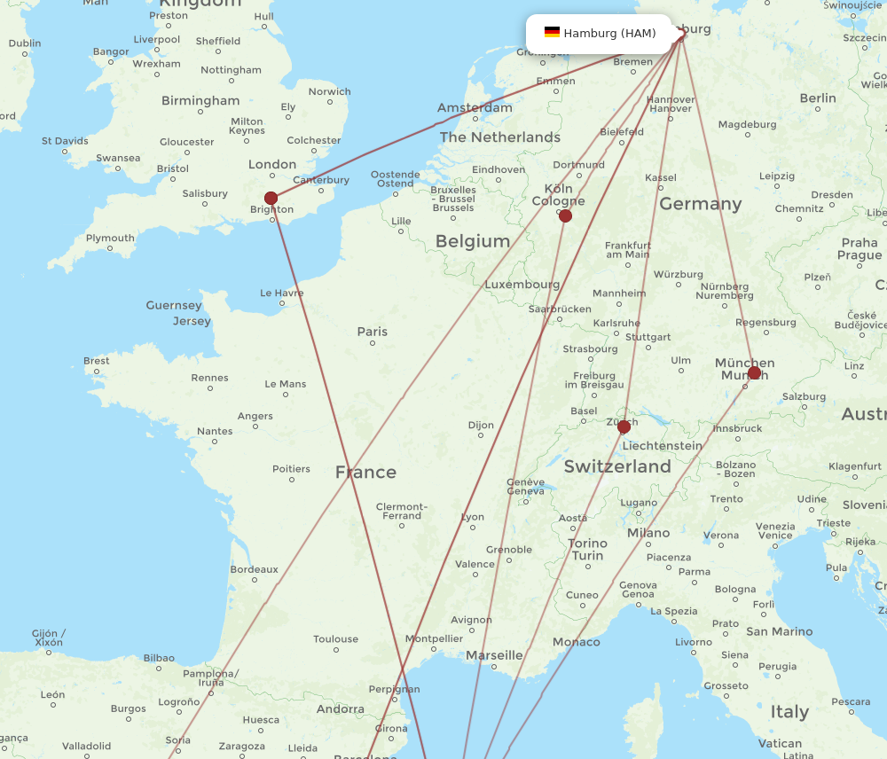 MAH to HAM flights and routes map