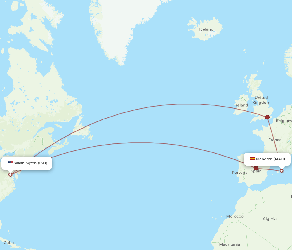 MAH-IAD flight routes