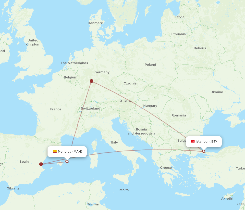 MAH to IST flights and routes map