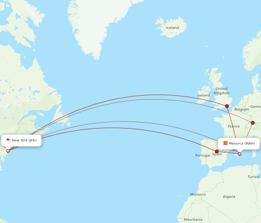 MAH to JFK flights and routes map
