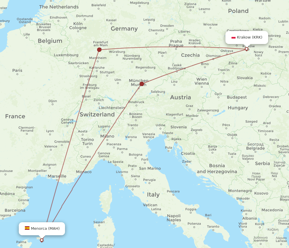 MAH-KRK flight routes