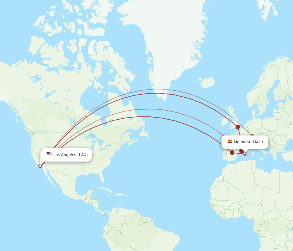 MAH-LAX flight routes