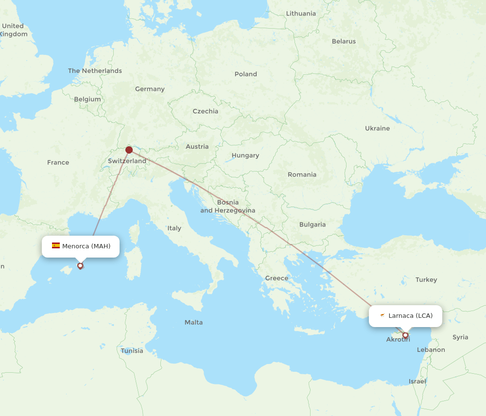 MAH to LCA flights and routes map
