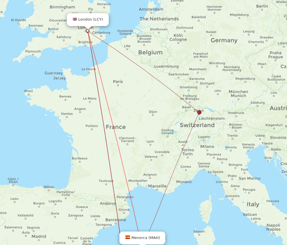 MAH-LCY flight routes