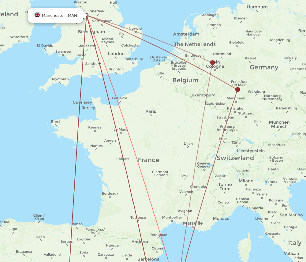 MAH to MAN flights and routes map