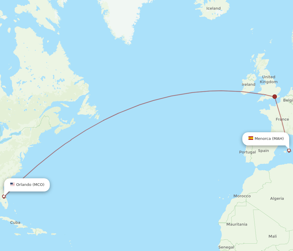 MAH-MCO flight routes