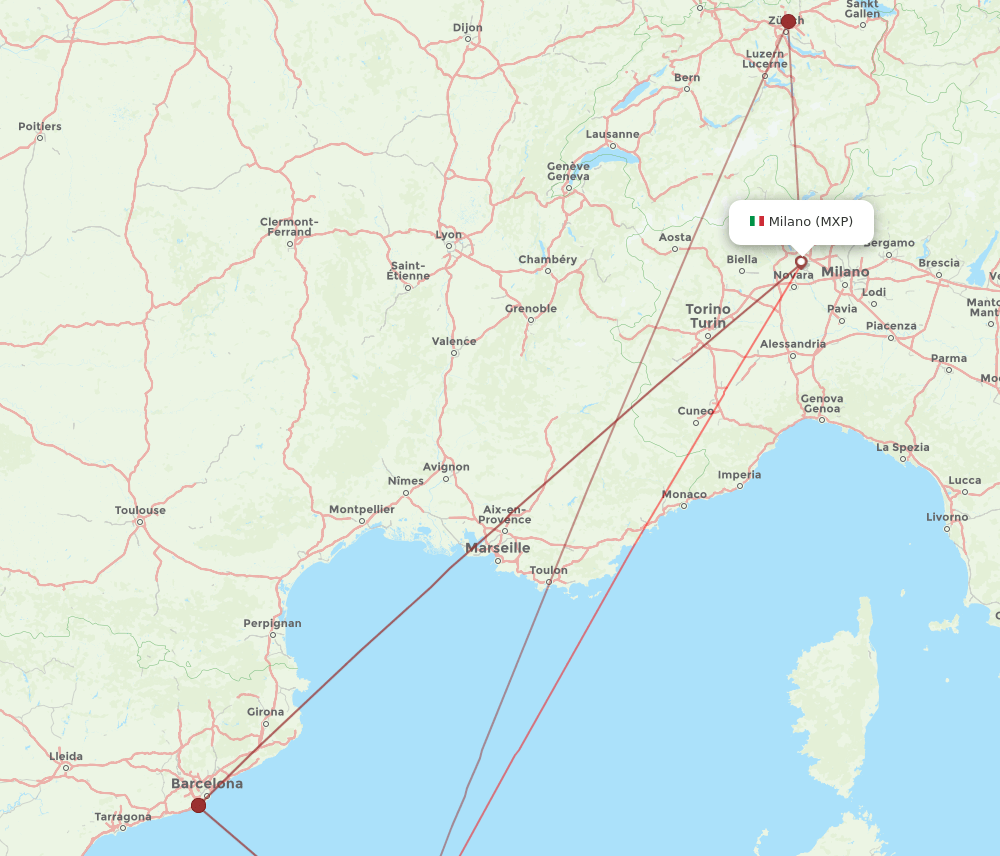 MAH-MXP flight routes