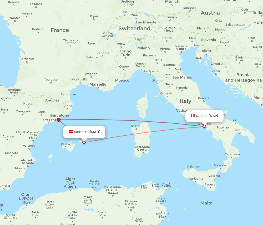 MAH-NAP flight routes