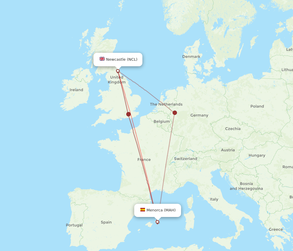 MAH-NCL flight routes