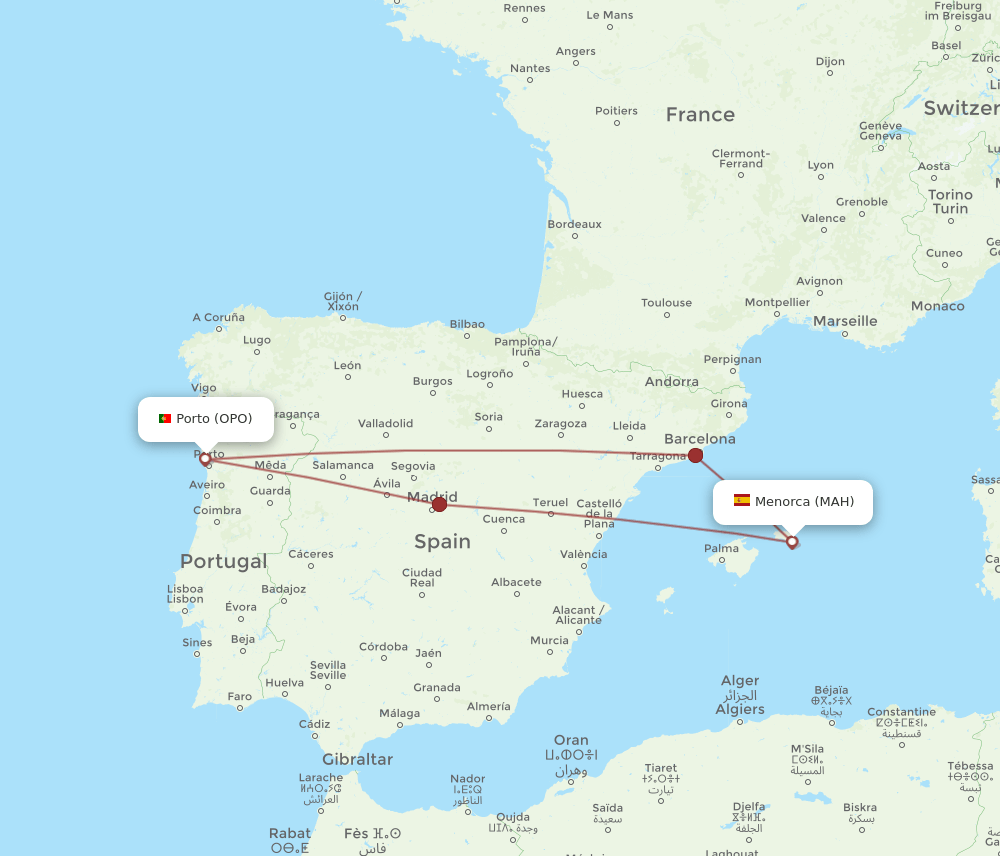 MAH-OPO flight routes