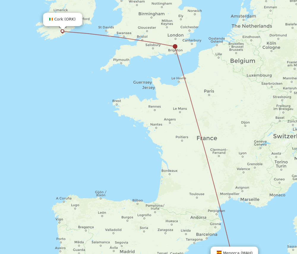 MAH-ORK flight routes