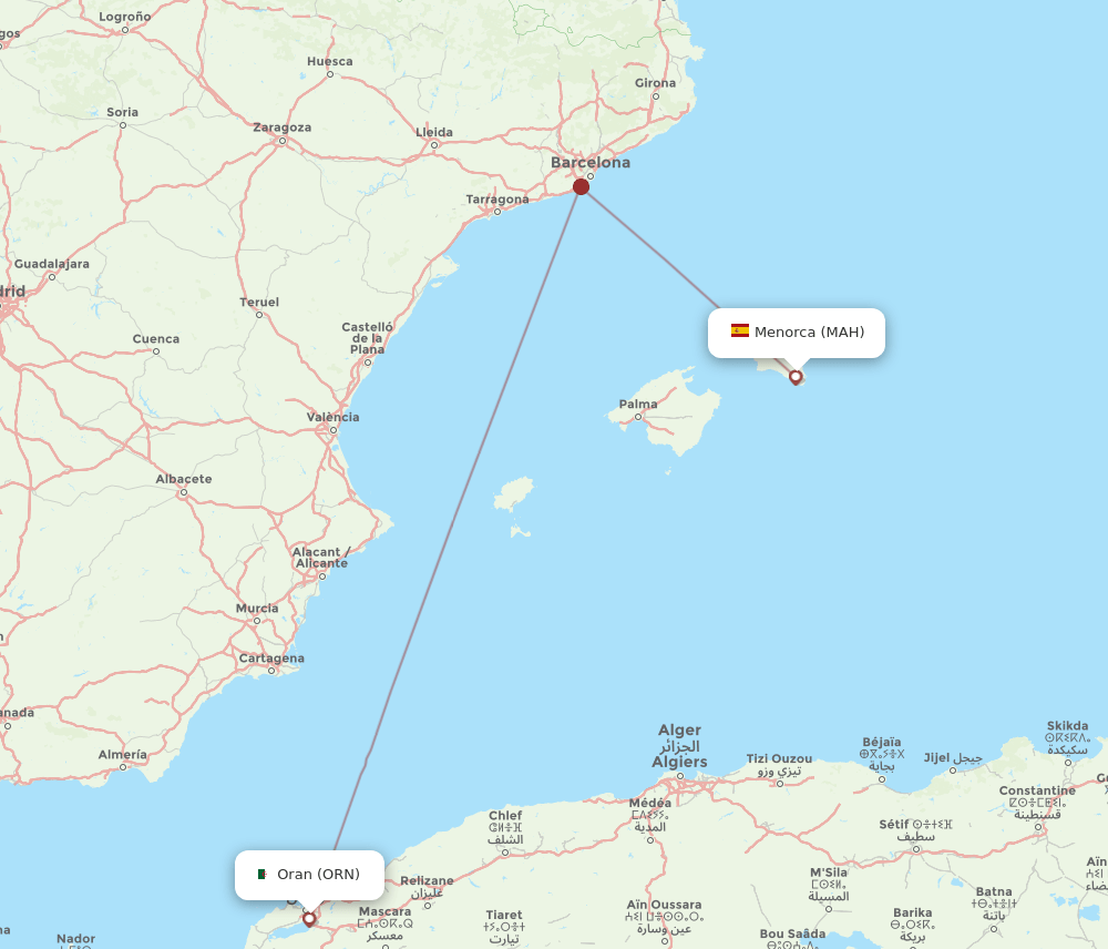 MAH-ORN flight routes