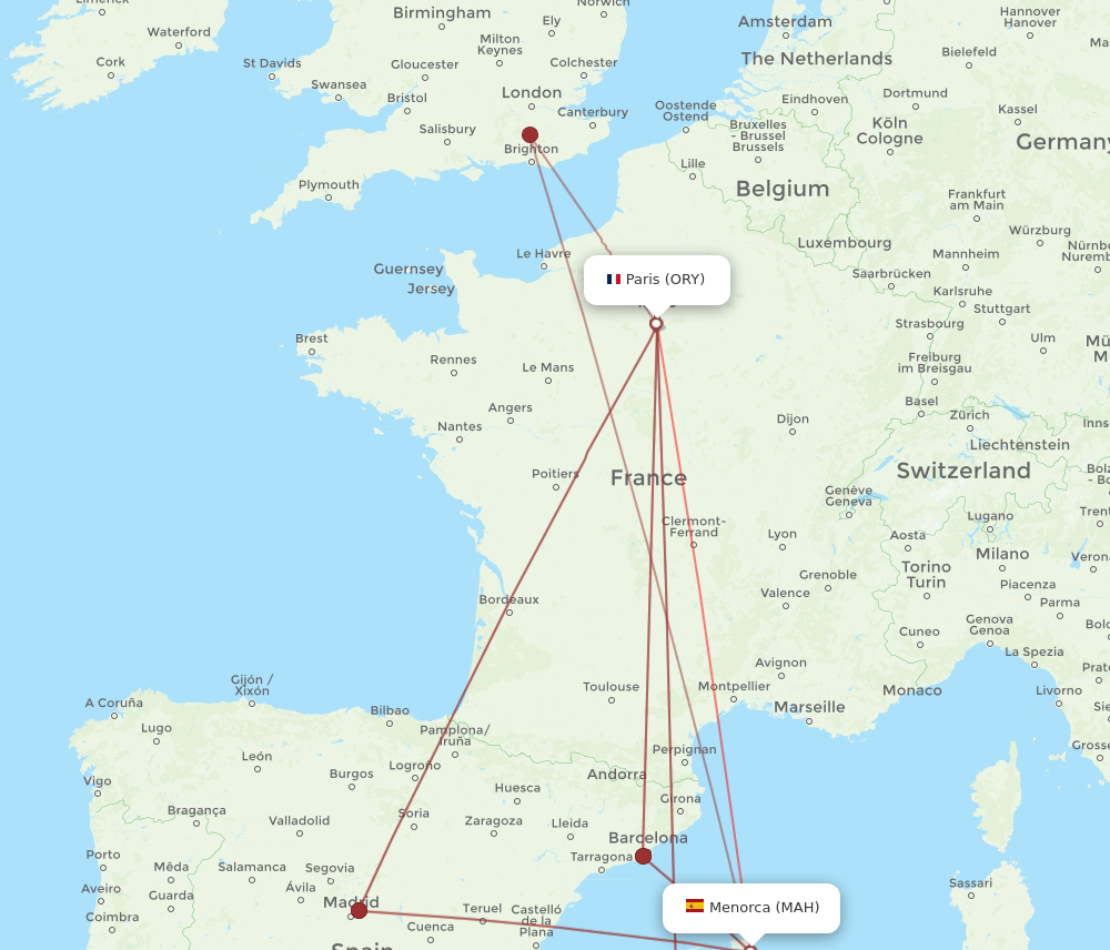 MAH-ORY flight routes