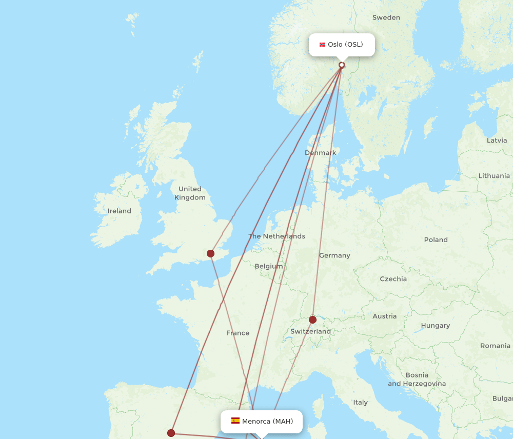 MAH-OSL flight routes