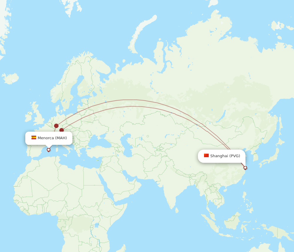 Shanghai - Menorca route map and flight paths