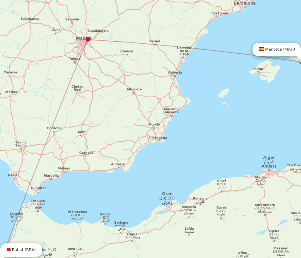 MAH-RBA flight routes