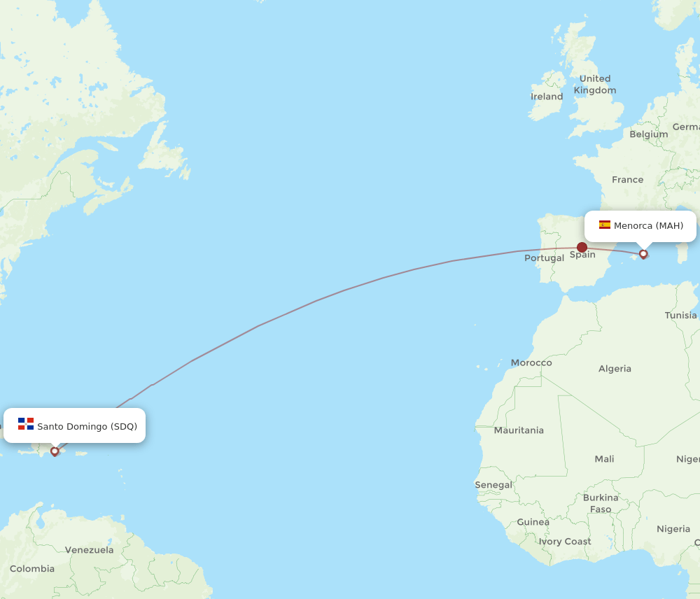 MAH-SDQ flight routes