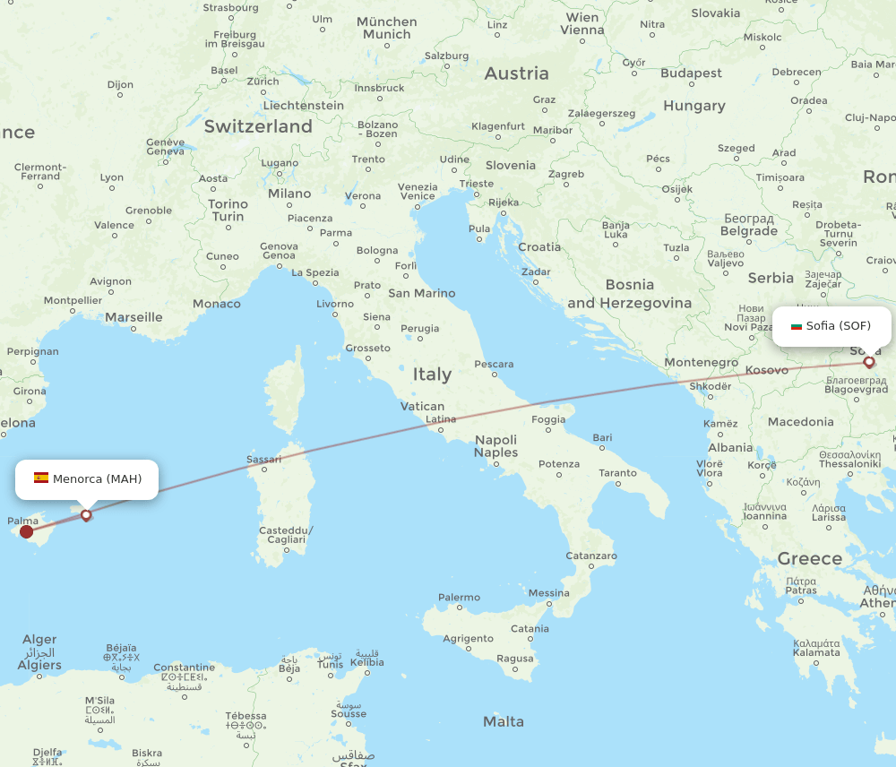 MAH-SOF flight routes