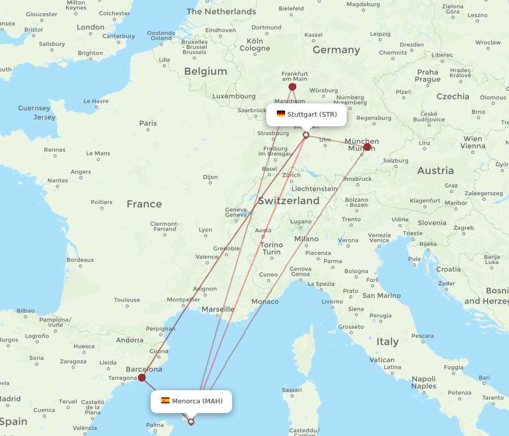 MAH to STR flights and routes map