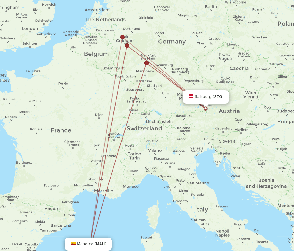 MAH-SZG flight routes