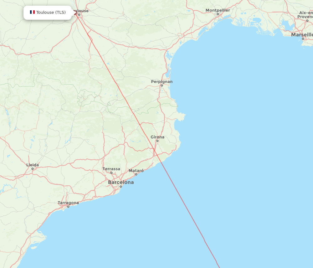 Menorca - Toulouse route map and flight paths