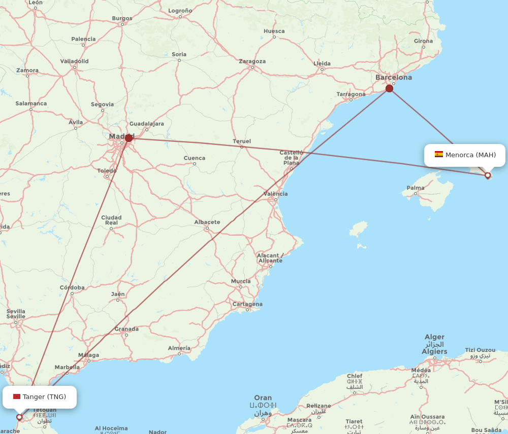 MAH-TNG flight routes