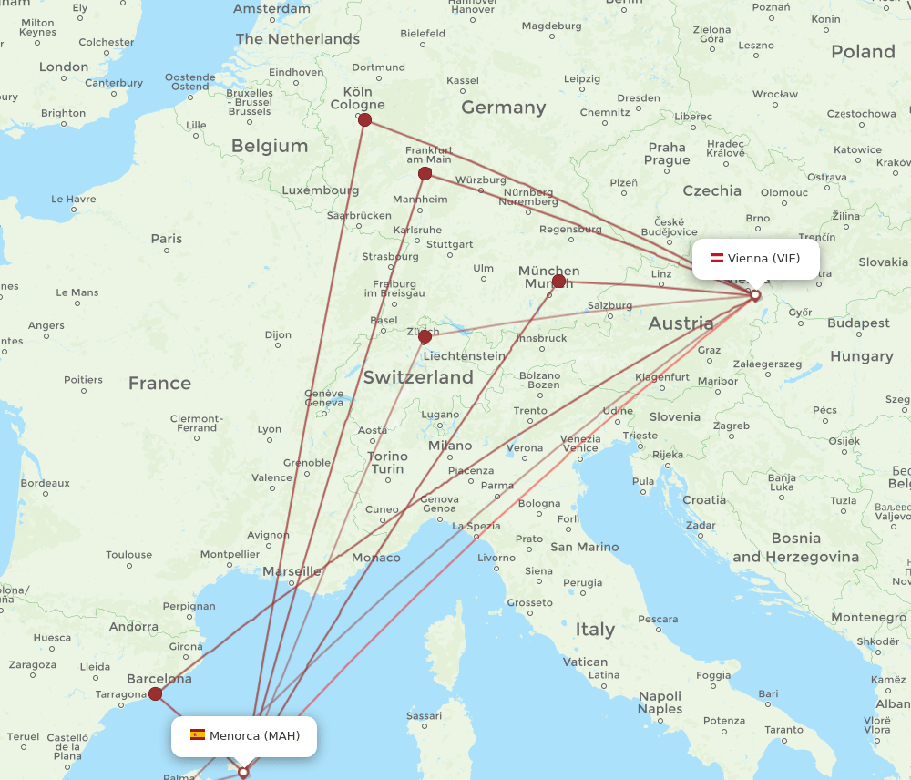 MAH-VIE flight routes