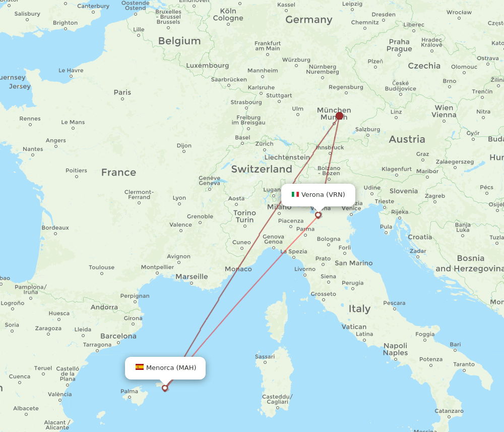 MAH to VRN flights and routes map